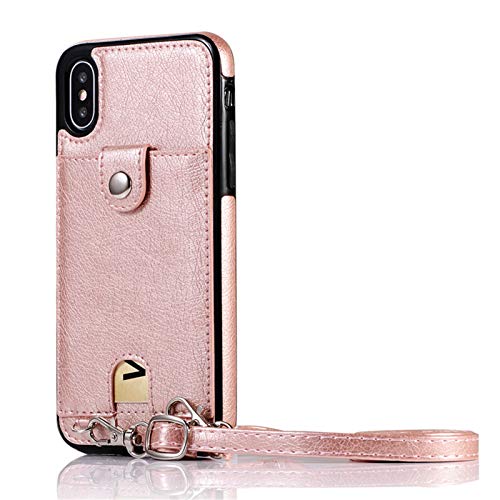 Preisvergleich Produktbild Serious Lamp Für iPhone X / 11 / XR Brieftaschenetui mit verstellbarem Schlüsselband, Kreditkarteninhaber Sicherheitsschutz für das Portemonnaie,Rose,11 XI PRO MAX