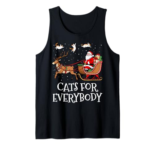 Cats For Everybody Christmas Cat Funny Xmas Women Santa Camiseta sin Mangas