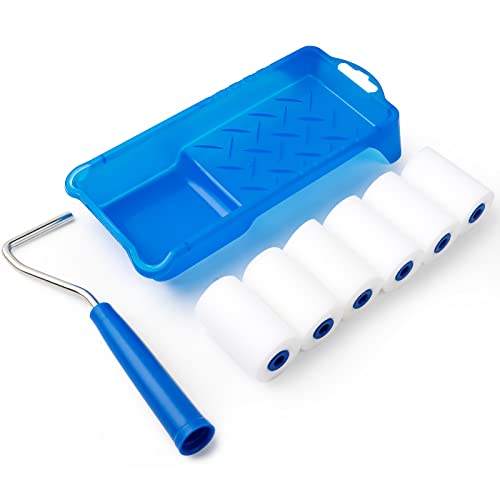 Mister Rui Farbroller Set Klein, Farbroller Klein 5cm, Schaumstoff Farbroller Abdeckungen, 2 Zoll Lackierwalze, Mini Farbroller, Farbrollerrahmen und Farbwanne für Möbel Malerei und