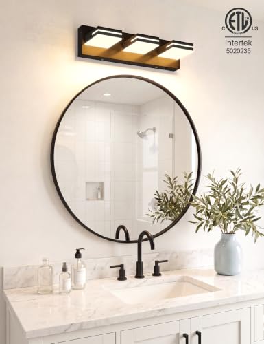 Image of VOLISUN 16.15in Bathroom Vanity Light Fixtures 3 Light, 5CCT Dimmable, Matte Black LED Bathroom Lighting Fixtures Over Mirror, 360Rotatable Head, LED Vanity Lights for Bathroom