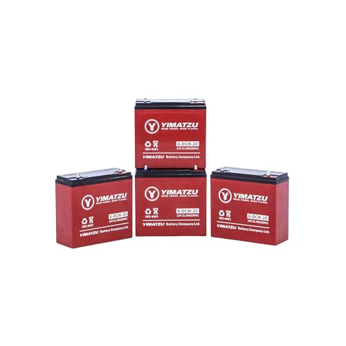 Yimatzu - Yimatzu 12V 20Ah AGM/GEL Deep-Cycle Battery – Rated 21.5Ah @ 20hr – Replaces 6-EVF-20/6-DZM-20 / EV12200 / 6-DCM-20 – Heavy-Duty Threaded Terminals for E-Bikes, Mobility Scooters & E-ATVs (Pack of 4)
