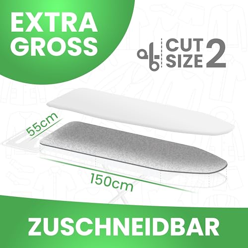 SimplySmooth Bügelbrett Polsterung 150x55cm extra dick (8mm) gepolstert [700gr/m²] - Zuschneidbare Bügeltisch Auflage für Dampfbügeleisen geeignet - Unterlage für Bügelbrettbezüge in XXL