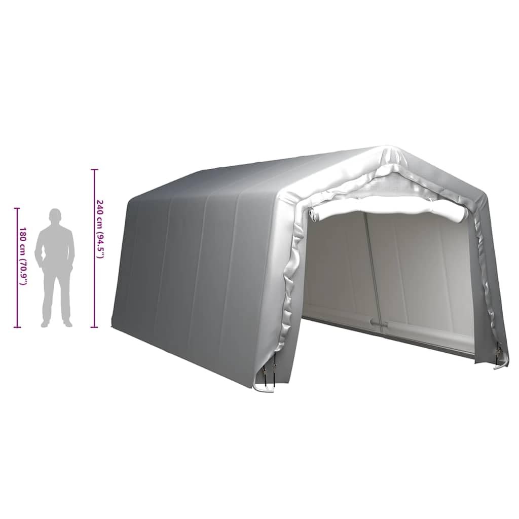Tente de rangement 300 x 600 cm en polyéthylène et acier galvanisé, gris, résistante aux UV, avec 8 sangles d'arrimage et 4 ancrages tempêtes, pour abri de jardin, abri de jardin, outils et