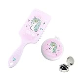 Unicorn Hair Brush, Fold Hairbrush with Makeup Mirror 2 PCS Ideal Birthday & Christmas Gift Set Port