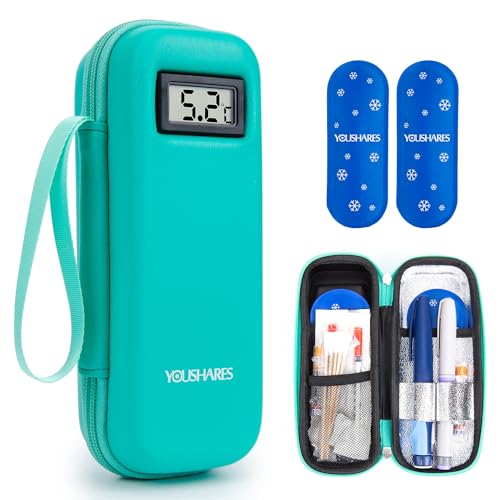 YOUSHARES Monjaro Travel Case with Temperature Display - Insulin Cooler Travel Case with 2 Ice Packs TSA Approved Refrigerated Medicine Cool Bag for GLP-1 Pens Diabetes Supplies Organizer Flight