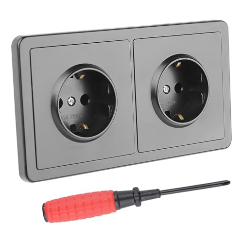 LongZYU Enchufe Pared Empotrado Doble Enchufes Empotrables Pared 16A 250V Tomas de Corriente Multiples Pared Empotrados Doble Toma Enchufe Pared Negro para Dormitorio Oficina Cocina, 155 mm x 84 mm
