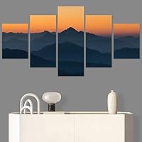 SIGNWIN 5 Panel Canvas Wall Art Coastal Orange Photography Relax/Calm Romantics Sunset Warm for Home Decorations Ready to Hang - 60