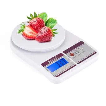 Venus Electronic Digital Kitchen Weighing Scale, Food Weight Machine For Home, Baking, Health 10 Kg With 2 Years Warranty And Battries Included Without Bowl, White