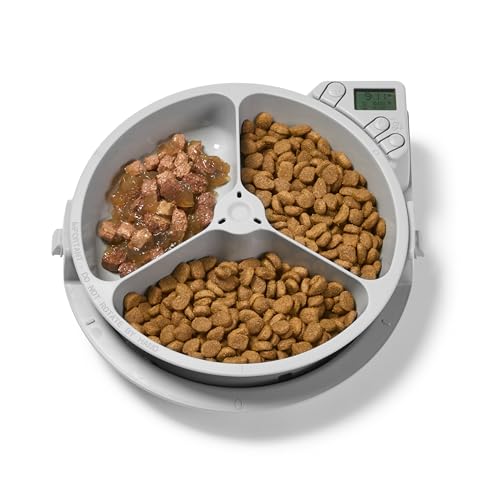 Cat Mate C300 Automatischer 3-Mahlzeiten-Futterautomat mit Digitalem Timer (366) – Für Katzen oder Kleine Hunde, Für Nass- und Trockenfutter, Mahlzeiten Bis zu 330 g Pro Stück, Weiß