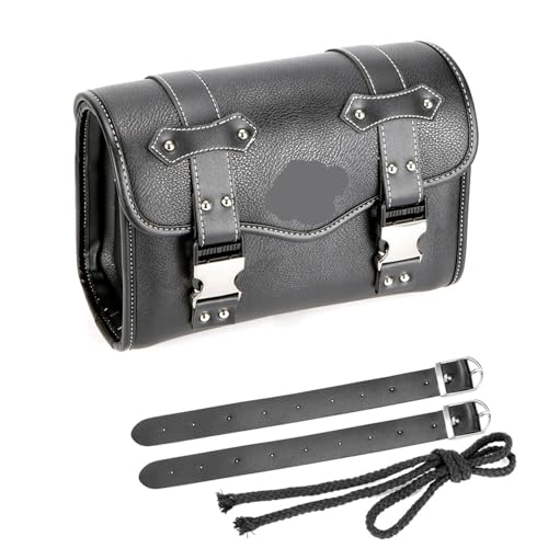 EGUIAS Alforjas Laterales para Alforjas universales para Motocicleta, Bolsa para Horquilla, Bolsa de Equipaje de Cuero PU, Bolsa para Herramientas Laterales, Bolsa para sillín(Small Size Black)