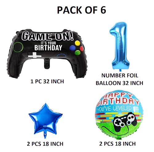 Image of 6 Pcs Game on Birthday Decoration 1st Birthday Decoration for Boys Gaming Theme Birthday Decoration First Birthday Decorations Boy Game Theme Balloons (Pack of 6, Multicolor)