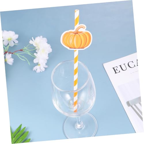 40 pitillos de papel naranjas con diseño de calabaza miniatura 5