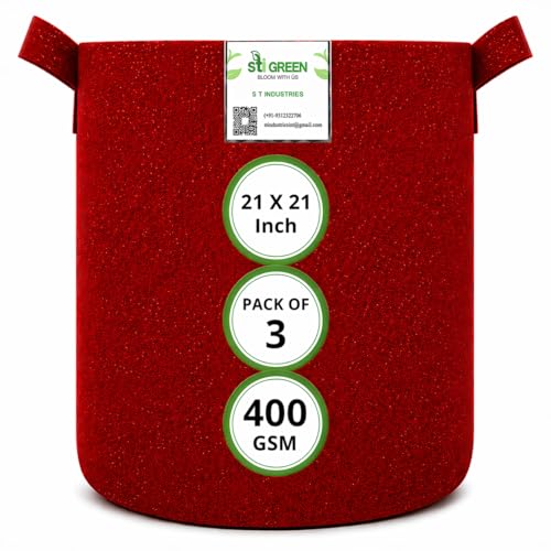 Image of Geo Fabric Grow Bags 21X21 Inch (Pack of 3) | 400 GSM UV-Protected Vegetable Plant Bag | Grow Bags for Terrace Gardening Maroon | Heavy Duty Plant Grow Bag