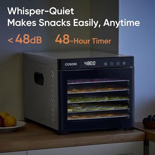 COSORI Food Dehydrator Machine (50 Free Recipes), Stainless Steel Dryer for Fruit, Meat Dog Treats, with Timer and Temperature, Control, 6 Trays, ETL Listed, Beef Jerky, Herbs, CP267-FD, Black