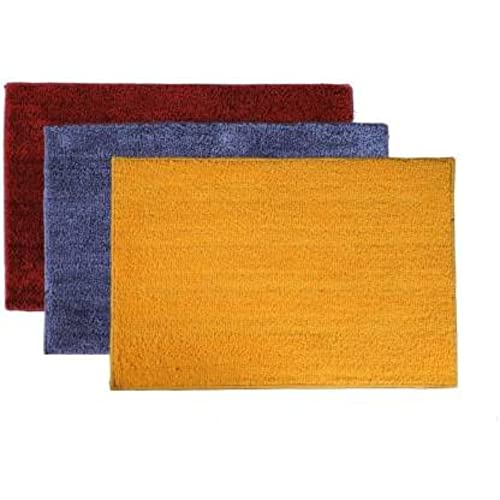 Image of Anti Skid Doormats for Home and Office Entrance Living Room and Bathroom Mats | Entrance Door Mats for Home and Office Entryway. (Pack of 3 (Solid Yellow-Blue-Red), 20x32)