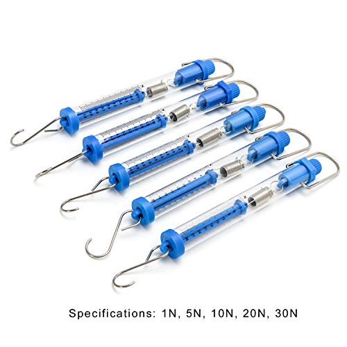 qwork plastic tubular spring scale - 1n 5n 10n 20n 30n capacity grams amp newton calibration zeroing capability clear plastic body spring balance hanging tube set of 5
