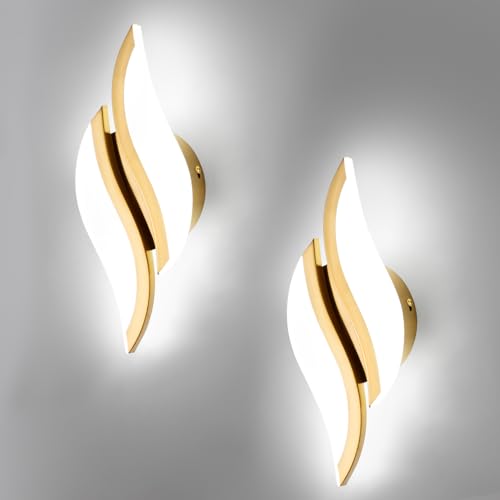 Image of CANEOE 2Packs Modern LED Wall Sconce 6000K Gold Indoor Wall Light Fixtures Acrylic Wall Sconce Lighting for Living Room Bedroom Bedside Bathroom Hallway Stairway Wall Lamp (Gold, 2 Packs, 6000K)
