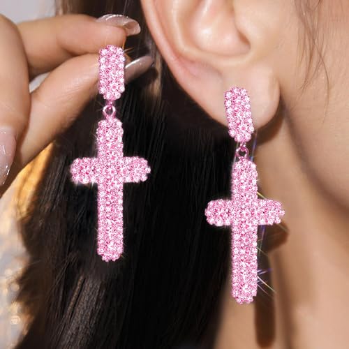 Women's Rhinestone Cross Earrings - image 2
