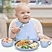 Stainless Steel Toddler Plates & Bowls Set with Silicone | 6-Piece Baby Feeding Essentials BPA-Free Durable Divided Suction Plate, Bowls, Cups, Bibs, Spoon & Fork for 6+ Months Dishwasher Safe