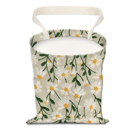 Image of Car Trash Can, Hanging Garbage Bin for Men and Women, Cute Car Organizer and Storage Bag, Canvas Vehicle Trash Can Bag Easy-to-Install Cute White Floral