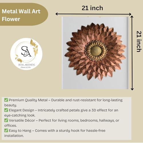 Image of SETHI AESTHETIC Metal Designer Flower Wall Decor - Size 21 X 21 inch (Copper Brown)
