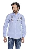 Aufgesetzte Knopfleiste Cipo & Baxx Herren Hemd Regular Fit Bestickt Gestreift Freizeithemd Langarm CH184 Blau S