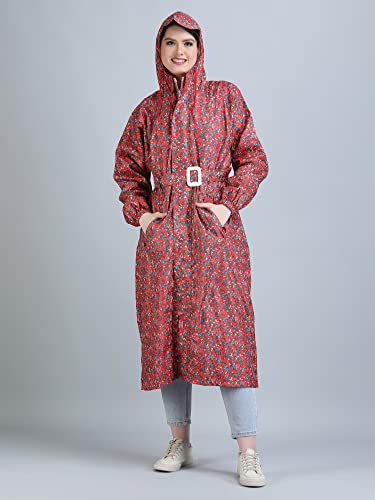 Image of Super Women's Reversible Long Waterproof Raincoat With Hood, Belt And Carrying Pouch For Ladies (NL 222)