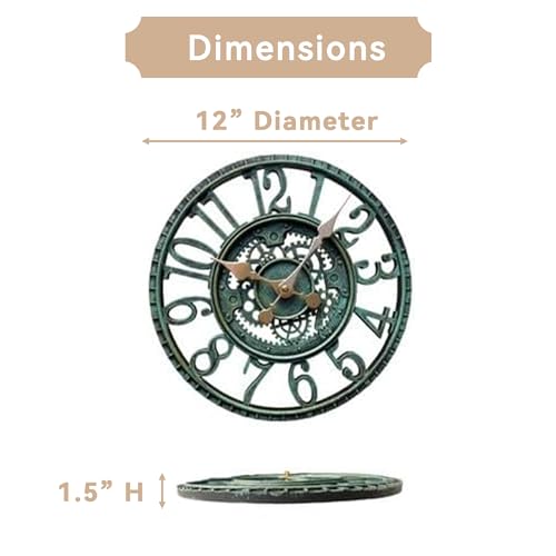 Lily's Home Hanging Wall Clock, Steampunk Gear and Cog Design with a Pewter Finish, Ideal for Indoor or Outdoor Use, Poly-Resin (12 Inches Diameter)