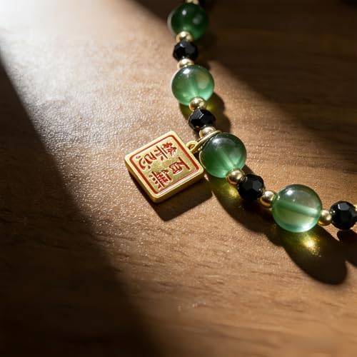 LY&SASIF Good Luck Phone Charm with Retro Green Beaded, Lucky Wrist Strap for Women, Feng Shui Fortune Cellphone Chain, Anti-lost Rope, Bag Keychain Hanging Ornament Wealth Phone Lanyard - 2