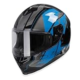 Bluetooth Motorcycle Helmet, FreedConn BM22 Full Face Built-in Bluetooth DOT Smart Helmets, Waterproof Motorbike Helmet with Dual Visors, 6 Riders Intercom, FM Radio,Siri(L, Blue)