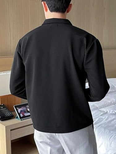 Image of Leriya Fashion Men's Black Long Sleeve Polo T Shirt | Solid Collared Casual Polo Tee for Men | Regular Fit Comfortable T-Shirt for Office, Casual (Available in Plus Size)