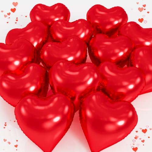 Image of 20pcs Red Heart Balloons, 18 Inch Foil Heart Shape Love Balloons, Valentine Balloon for Baby Bridal Shower, Anniversary, Wedding, Valentine's Day Decoration