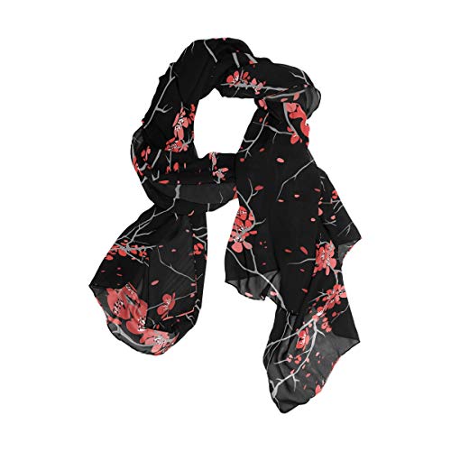 ALAZA Long Silk Like Scarf for Women Red Cherry Blossom Sakura Large Head Wrap Stole2