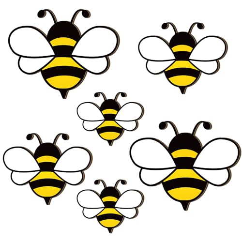 Image of Thyle 6 Pcs Wooden Bee Cutouts Wall Decor Summer Hanging Bee Decorations Farmhouse Queen Wall Art Sign Sculpture for Home Indoor Outdoor Garden Lawn Spring Summer Party Supplies