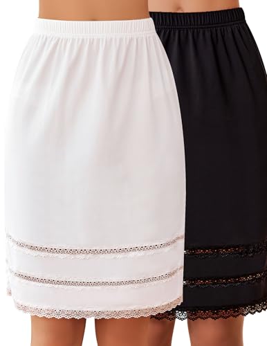 Image of Avidlove Half Slips for Women Underskirt Dress Extender Lace Trim Knee Length Short Skirt