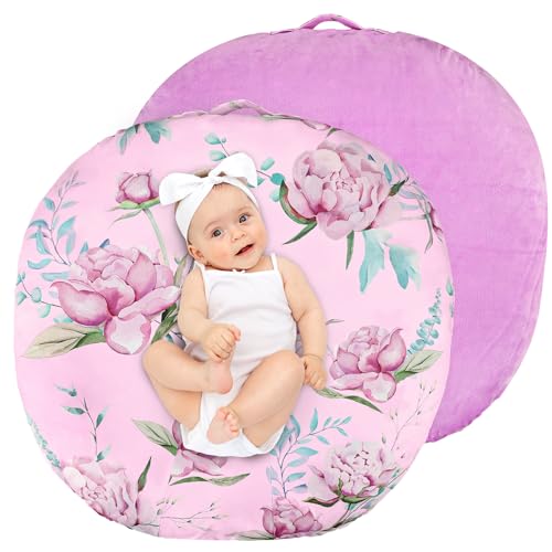 Image of DILIMI Newborn Lounger Cover, Soft Comfortable Baby Lounger Cover, 1 Pack Reversible Removable Slipover for Infant Lounger Pillow, Purple Floral (Lounger not Included)
