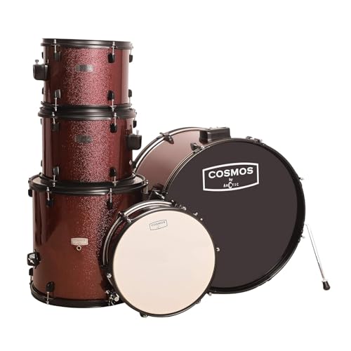 Image of ARCTIC COSMOS 22 inch 5-Piece Acoustic Drum Set for Adults - Full-Size Drum Kit with Cymbals, Hardware, Drumsticks & Throne | Beginner to Professional Acoustic Drum Kit (Red)