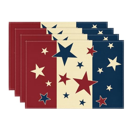Artoid Mode Stars Stripes Patriotic 4th of July Placemats Set of 4, 12x18 Inch Independence Day Table Mats for Party Kitchen Dining Decoration