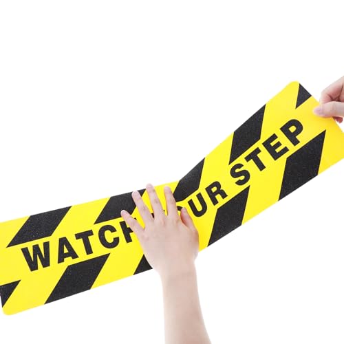 Boao 24 Pieces Watch Your Step Stickers Sign 6 x 24 Inch Caution Watch Your Step Floor Decals Warning Sticker Adhesive Tape Anti Slip Abrasive Tape for Workplace Safety Wet Floor Caution