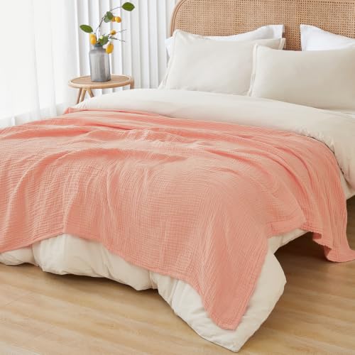Image of EMME Muslin Blankets for Adults Throw Blanket for Couch Breathable Gauze Soft Lightweight Airy Pink Throw 50 inch x 60 inch