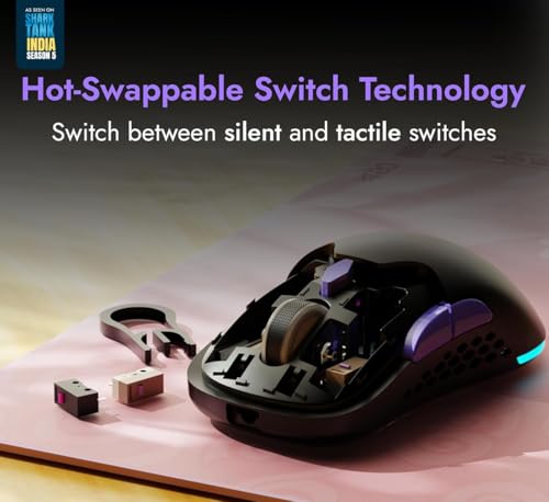 Image of Kreo Chimera V2 RGB Wireless Gaming Mouse with Hot-swappable 50M Switches, Dual Magnetic Shells, 6 Programmable Buttons, Triple-Mode Connectivity & Adjustable DPI up to 12000 (Black)