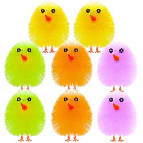 PLULON 8 Peças pintainhos de Páscoa coloridos, pintainhos esponjosos de pelúcia para decoração de ovos, festas de busca de ovos e detalhes da Páscoa