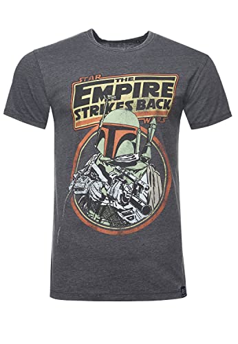 Recovered Star Wars Movie T-Shirt-Boba Fett/Empire Strikes Back-Charcoal Camiseta, Multicolour, L para Hombre