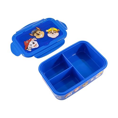 Image of Fast Forward Paw Patrol Bento Lunch Box for Kids | BPA-Free Food Container with Utensils | Chase, Marshall and Rubble Lunch Kit with 3 Compartments | Snack Box with Spoon & Fork