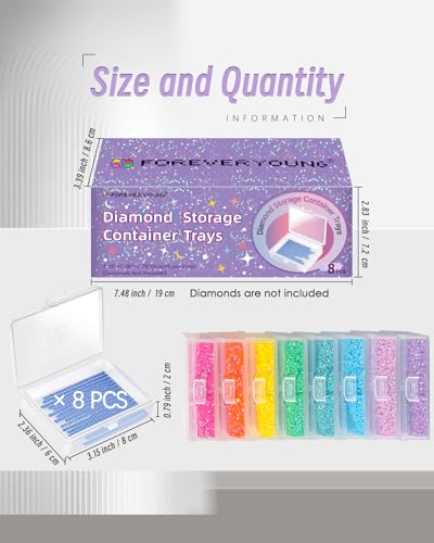 Image of forever young 8PCS Diamond Painting Storage Containers Trays | 2-in-1 design keeps diamond art beads organized. Provides bead storage and line-up, with a box package for a tidy workspace.
