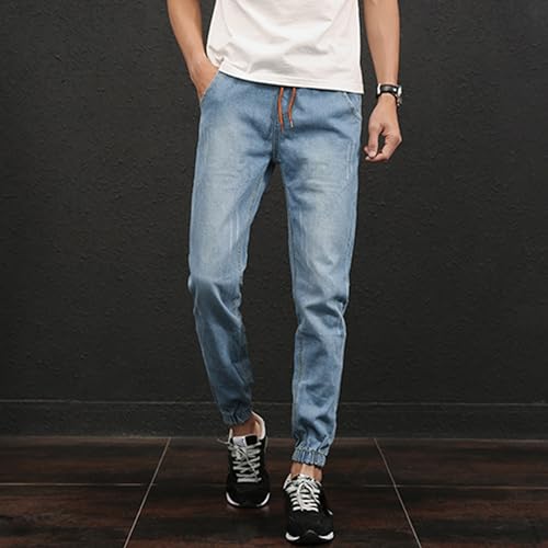 Drop Crotch Jogger Denim Pants Men Stretch Skinny Jeans Casual Tapered Streetwear Drawstring Waist Trousers2