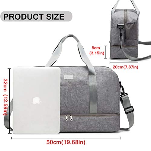 HOKEMP Gym Bag For Women Men Sport Duffel Bag with Shoes Compartment, Swim Bag Travel Tote Luggage Shoulder Bag (Grey)