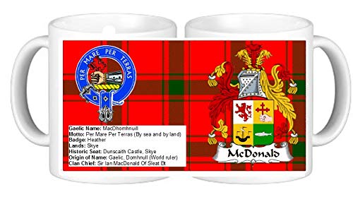 Personalisedjust4u Scottish Clan with Crest Coat of Arms Details and Tartan Depicted McDonald of Sleat Ceramic Coffee Mug
