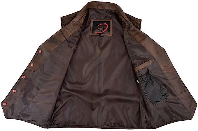 Miniatura 4 de Chaleco de cuero clásico estilo club para hombre, chaleco de cuero para motocicleta, con bolsillos ocultos para armas