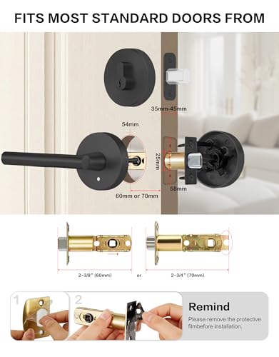 Image of Lethato Black Door Handle and Deadbolt Set, Heavy Duty Front Door Lock Set, Exterior Door Lever Single Keyed Round Deadbolt Lock (2 Pack)